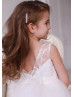 Illusion Neck Ivory Lace Tulle V Back Flower Girl Dress